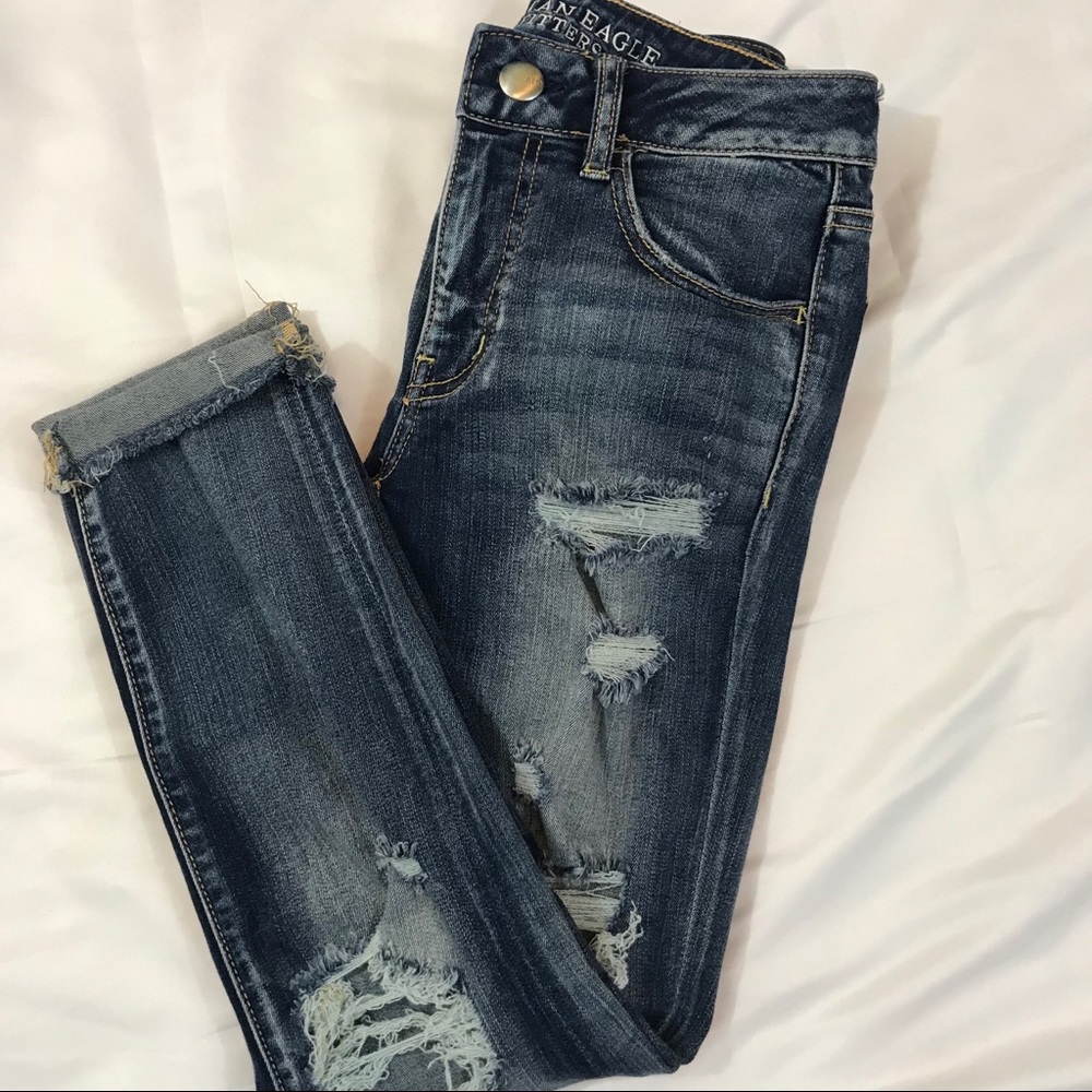 AE Jegging Crop Destructed Indigo Fray
